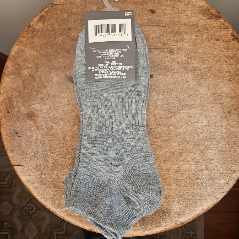 New! Greenbrier 3 Pack Athletic Low Cut Socks, Gray, Sz 6-12